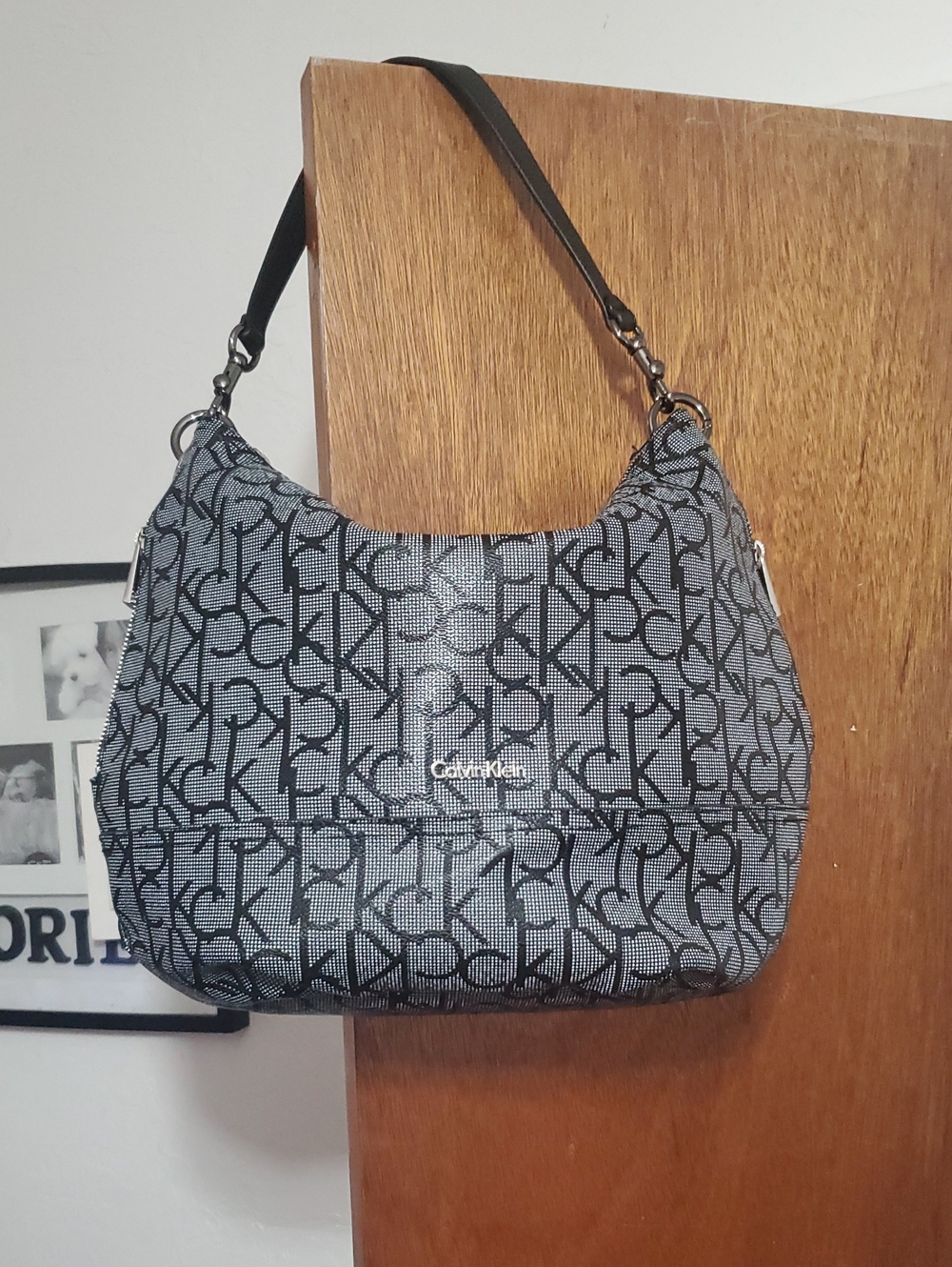 Calvin Klein Black & Gray Logo Hobo Shoulder Bag
